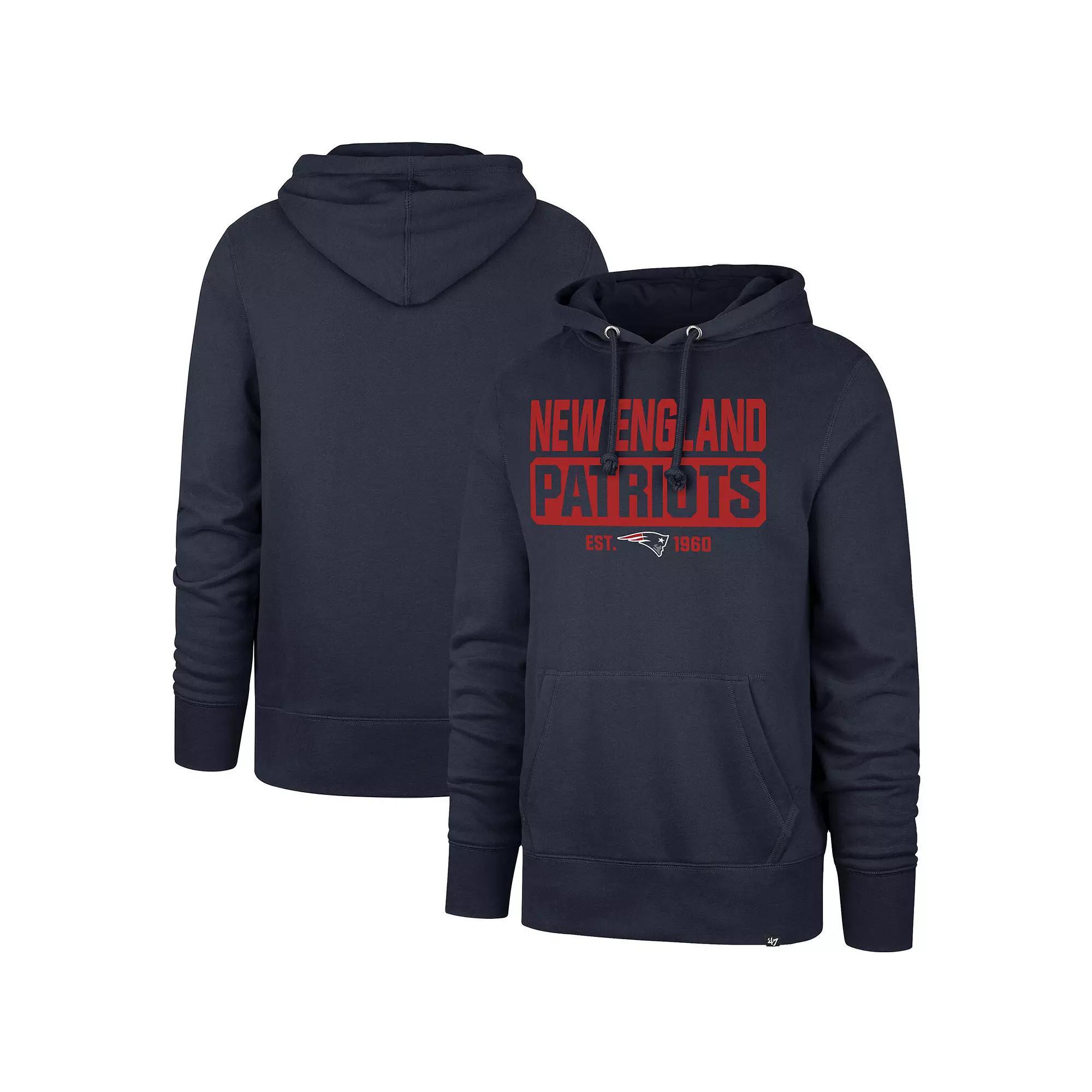 Men's '47 Navy New England Patriots Box Out Headline Pullover Hoodie, Size: 3XL, Blue Product Image