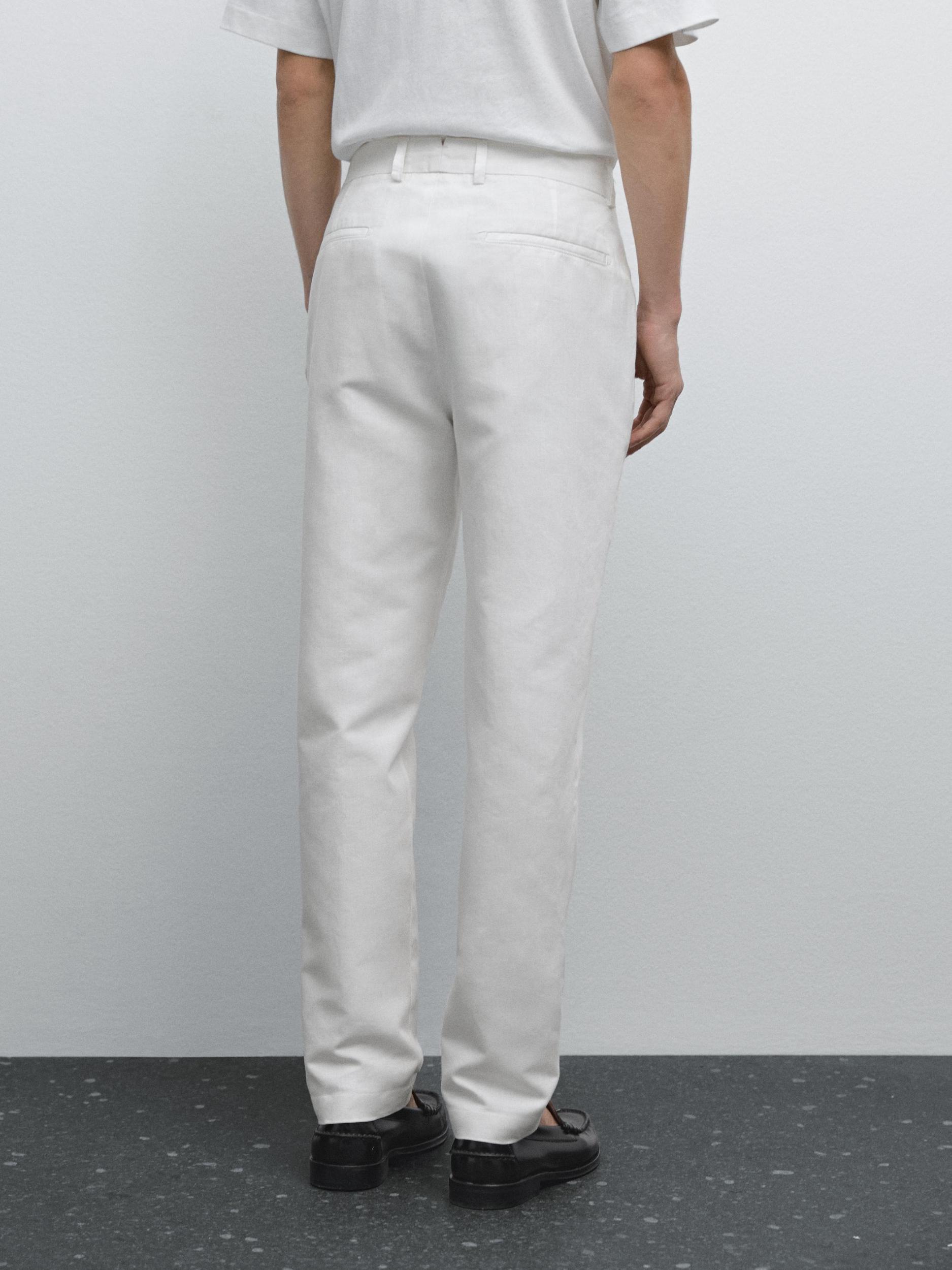 Cotton and linen blend tapered fit trousers Product Image