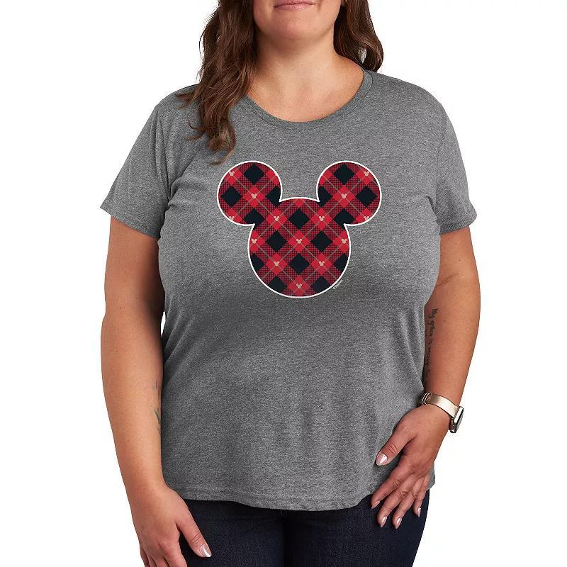 Disneys Mickey Mouse Plus Plaid Silhouette Graphic Tee, Womens Grey Blue Product Image