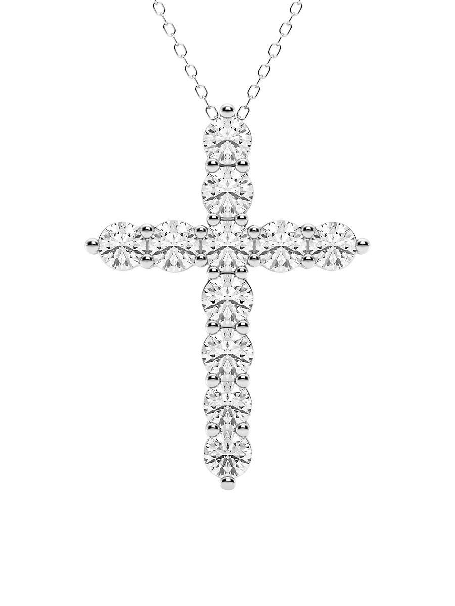 Womens 14K White Gold & 3 TCW Lab-Grown Diamond Cross Pendant Necklace Product Image