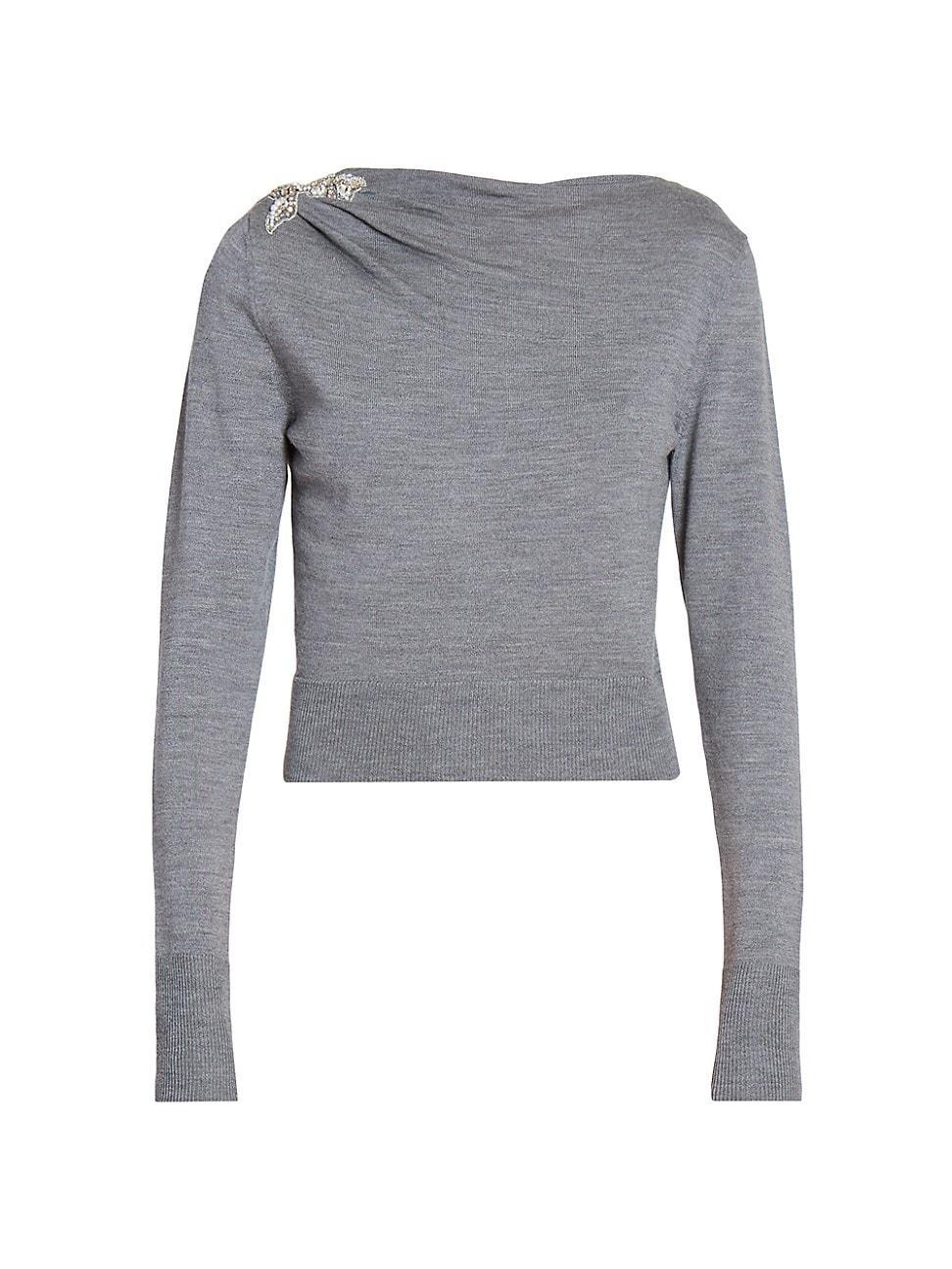 Womens Drape Embellished Wool Top Product Image