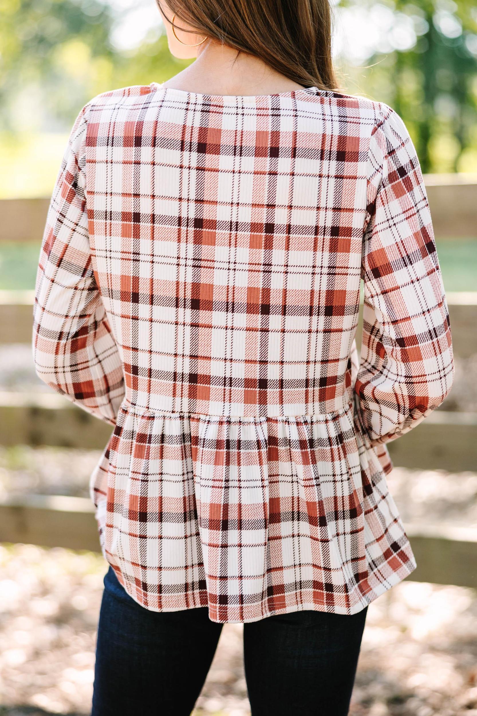 Need You Always Rust Orange Plaid Top Female Product Image