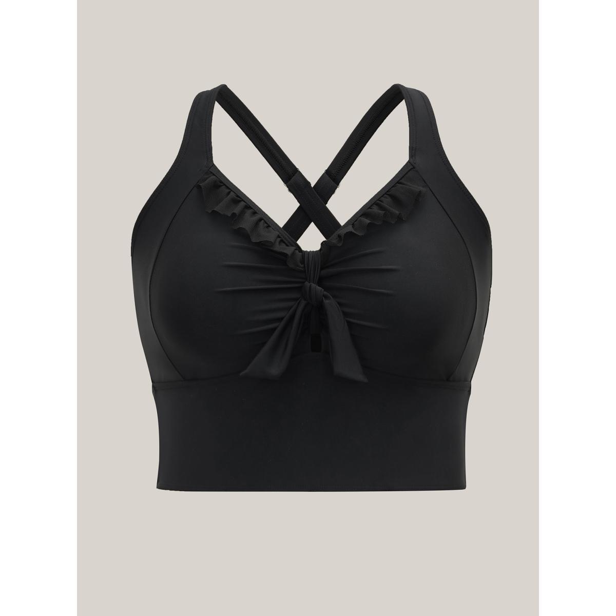 Plus Size Bust Knot-Tie Ruffle Trim Supportive Swim Top Women's Swimwear Aegean Resort Knotted High stretch Skinny Heart neckline Curve Swim Tops BloomChic 26/4X Product Image
