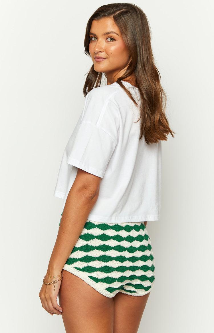 Sweet Stitches Green And White Shorts Product Image