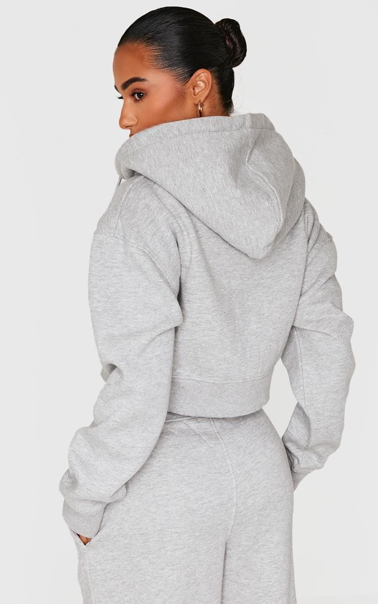 Petite Ash Grey Zip Up Embossed Detail Crop Hoodie Product Image