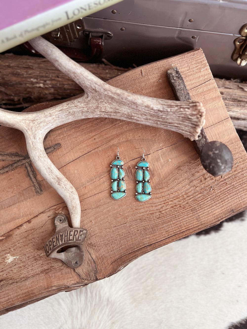 6 Stone Navajo Inspired Cluster Earrings - 2 Colors Product Image