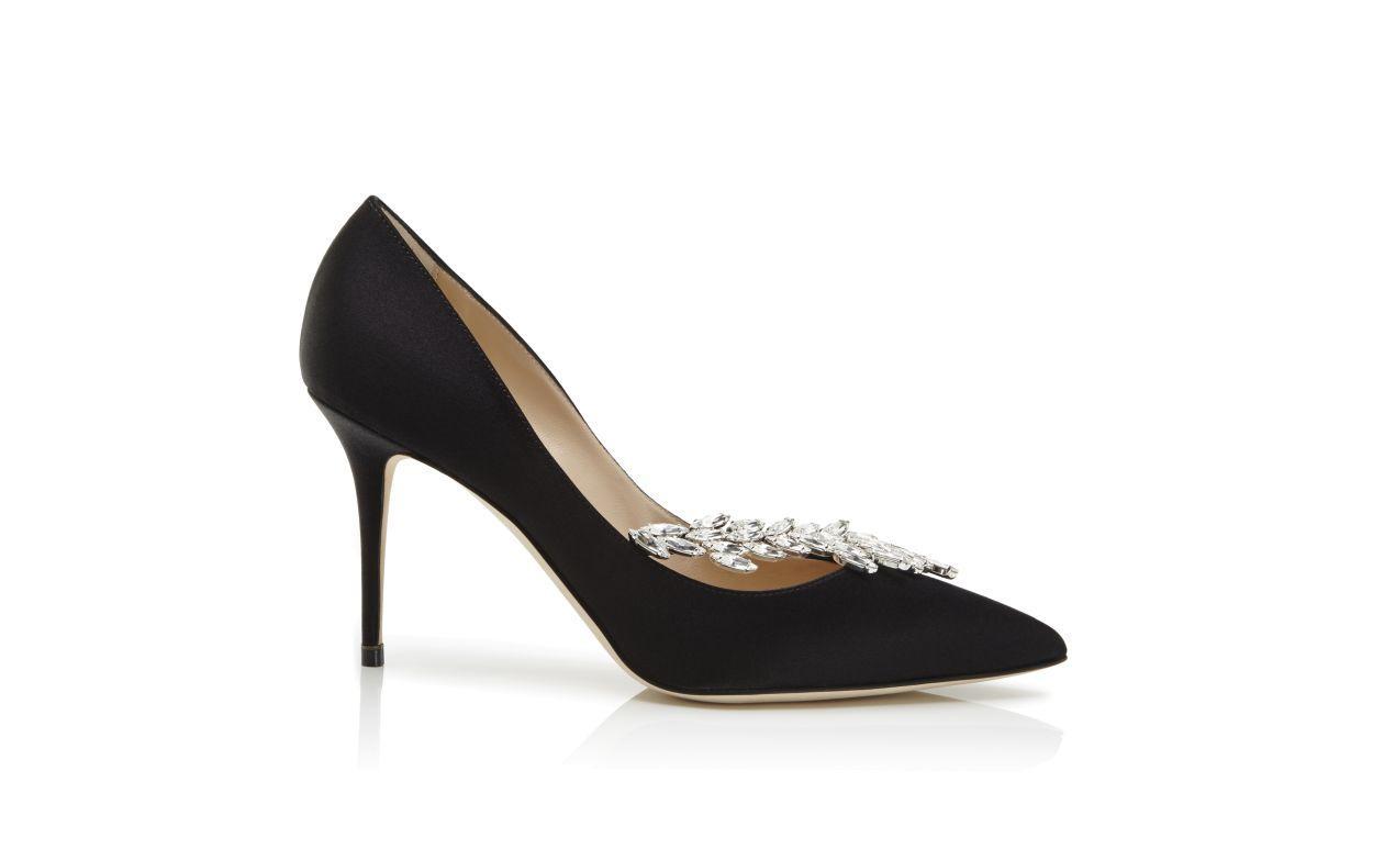 NADIRA Black Satin Jewel Buckle Pumps  Product Image