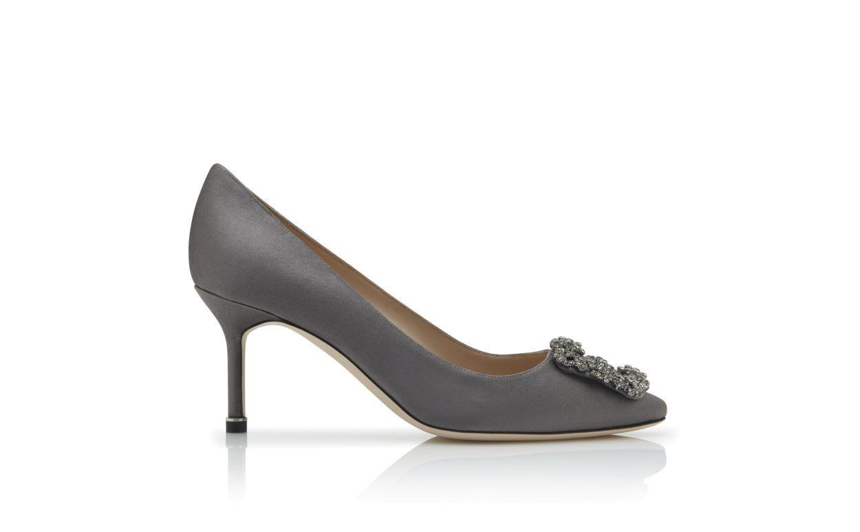 HANGISI 70 Dark Grey Satin Jewel Buckle Pumps Product Image