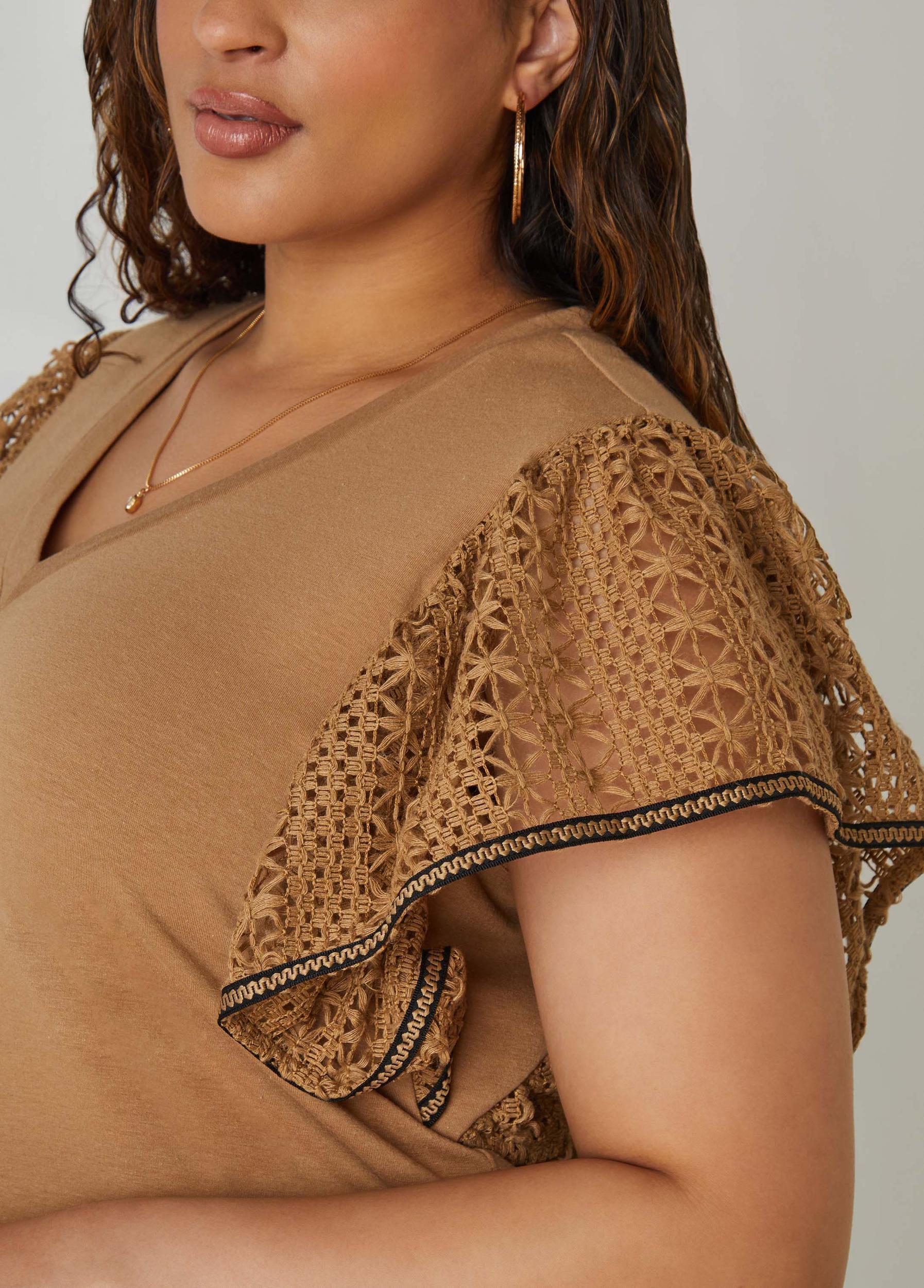 Crochet Sleeved Jersey Top Product Image