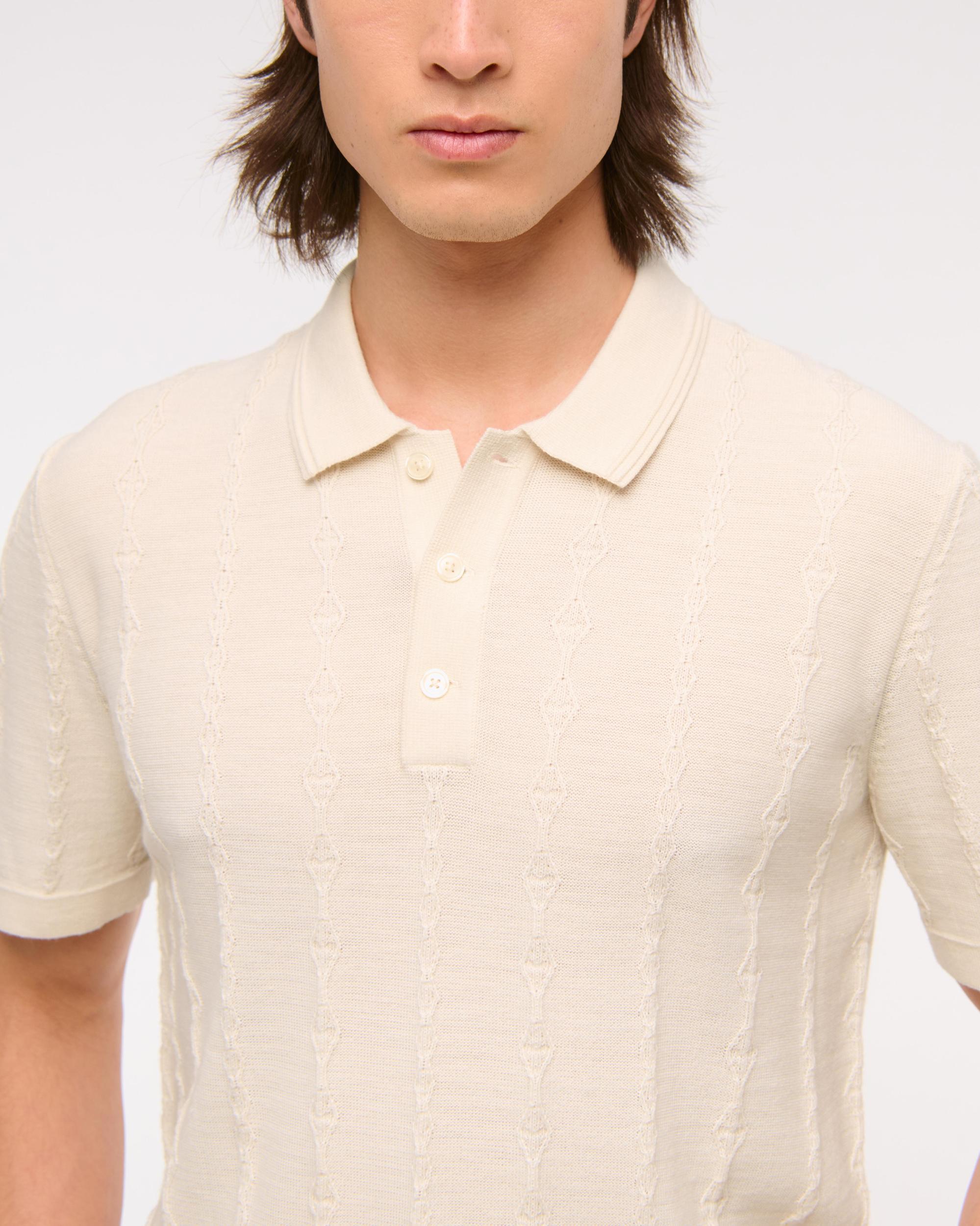 Merino Wool-Blend Stitch 3-Button Sweater Polo Product Image