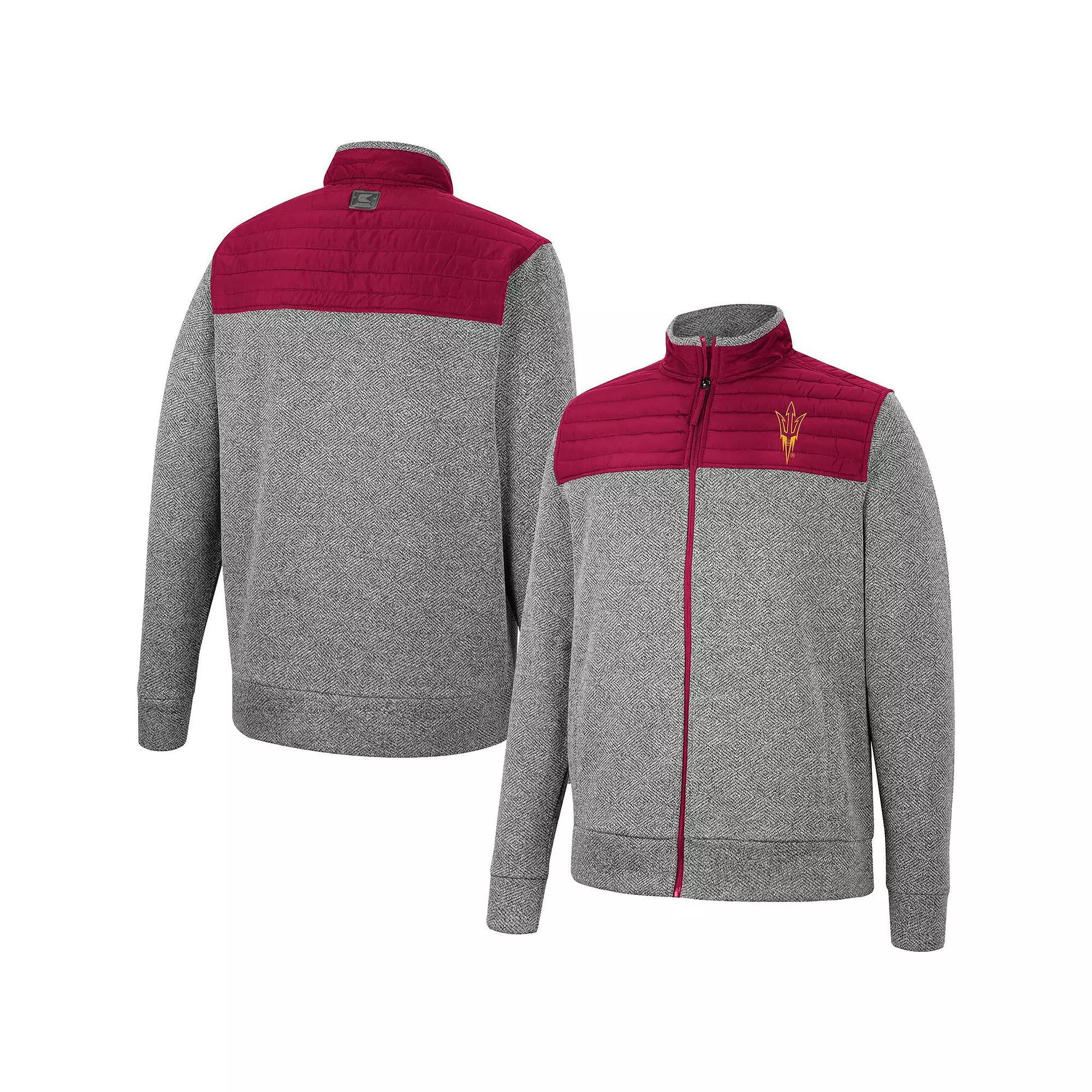 Men's Colosseum Charcoal/Cardinal Arkansas Razorbacks Putter Herringbone Full-Zip Jacket,  Product Image