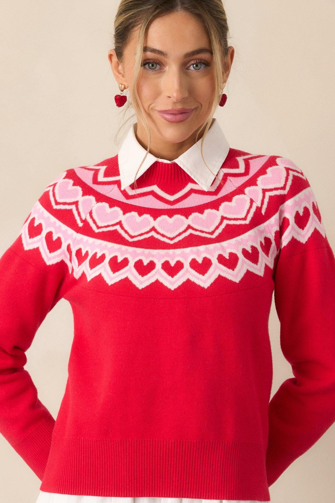 Paper Hearts Red Mock Neck Sweater Product Image