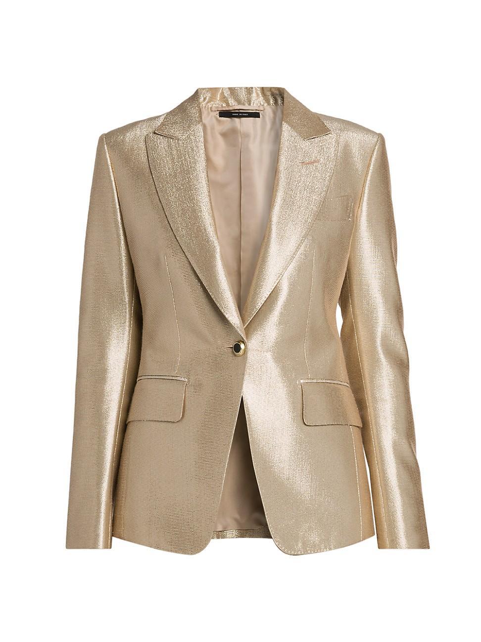 Womens Metallic Stretch Wool Single-Breasted Blazer Product Image