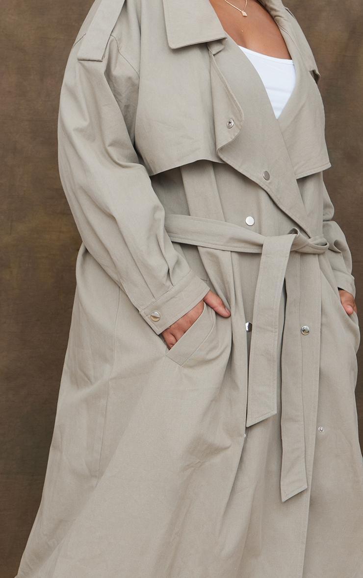 Plus Light Khaki Popper Detail Trench Coat Product Image