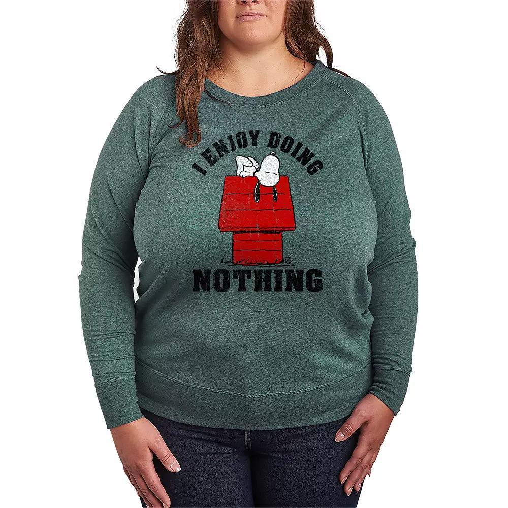 Plus Size Peanuts Snoopy Doing Nothing French Terry Long Sleeve Tee, Women's, Size: 1XL, Grey Green Product Image