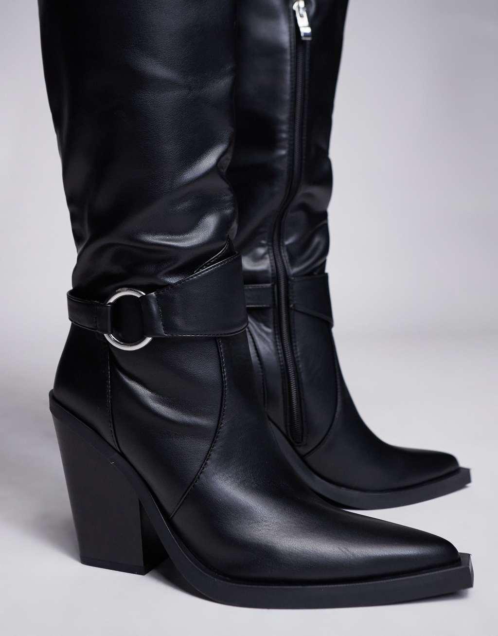 Simmi London Dru Over the Knee Western Boot in Black Product Image