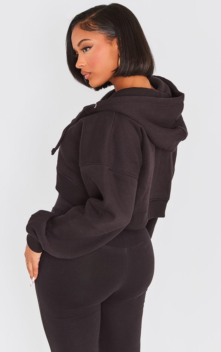 Shape Black Zip Front Long Sleeve Cropped Hoodie Product Image