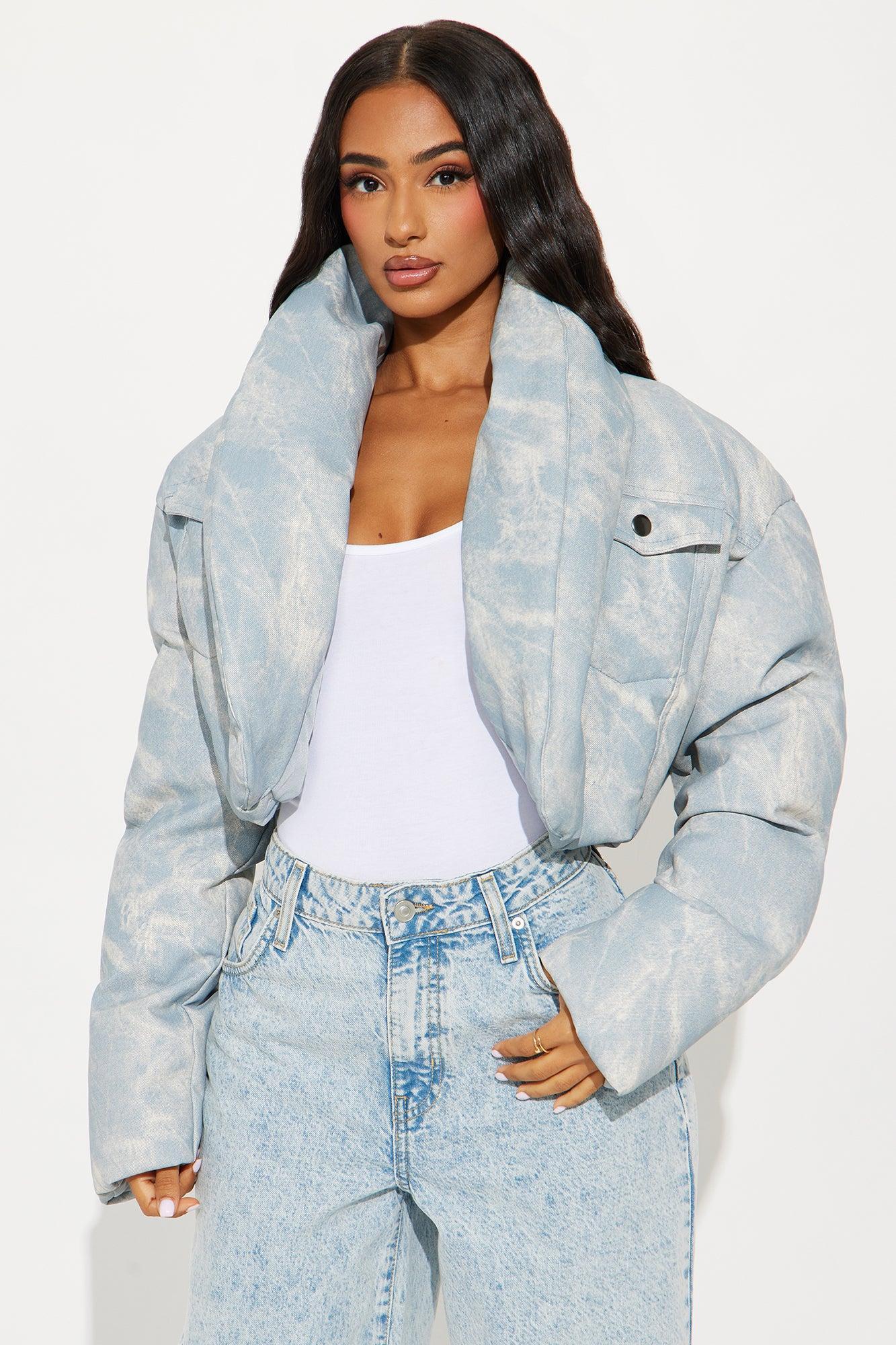 Cloud Hopping Faux Leather Puffer Jacket - Light Blue Product Image