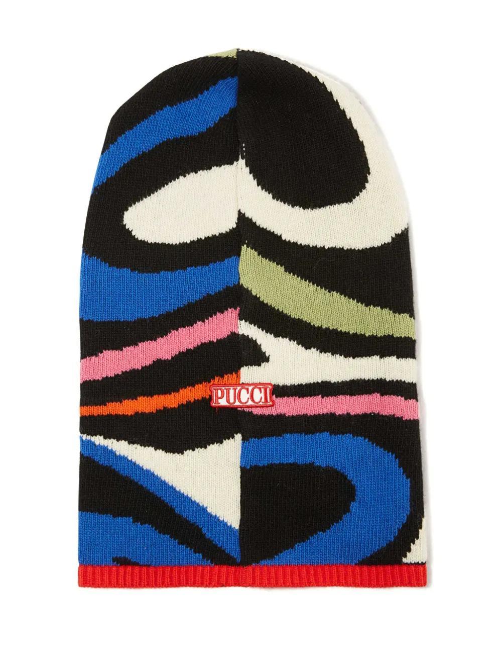 PUCCI Marmo-intarsia Wool Balaclava Beanie In Black Product Image