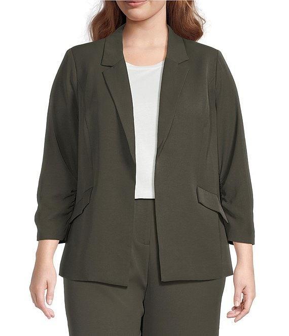 Skies Are Blue Plus Size Notch Lapel Shirred 3/4 Sleeve Open Front Coordinating Statement Blazer Product Image