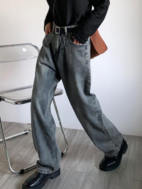 Men's Vintage Wash Ruched Loose Jeans Product Image