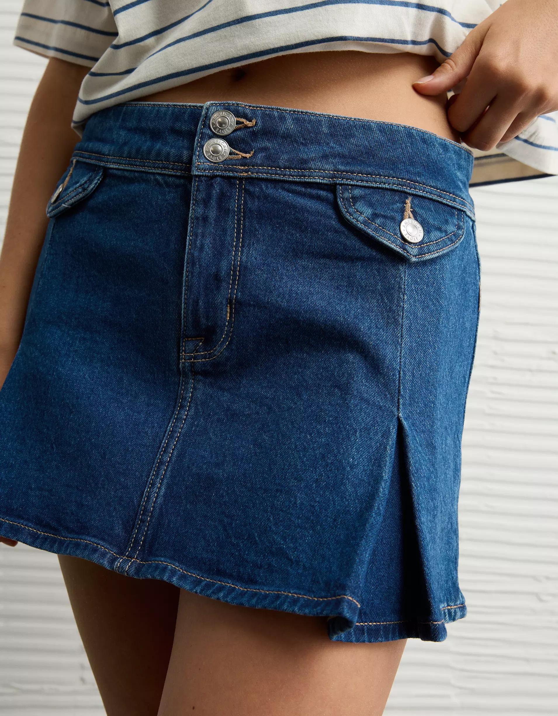 AE Stretch Low-Rise A-Line Pleated Mini Skirt Product Image