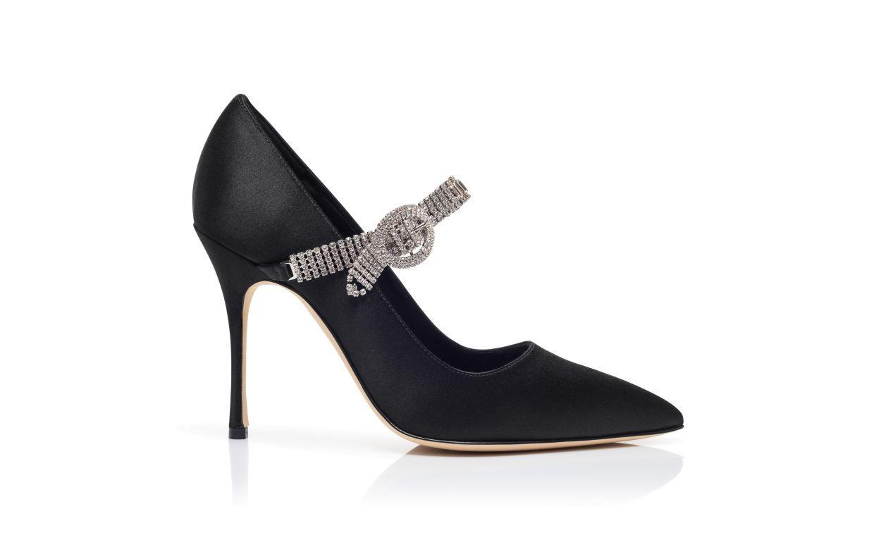 HAMEDI Black Satin Jewel Embellished Pumps Product Image