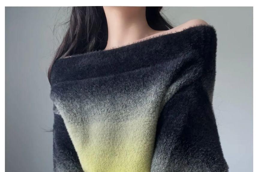 Off-Shoulder Gradient Fluffy Crop Sweater Product Image