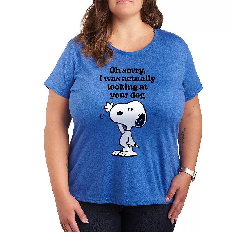 Plus Peanuts Snoopy Looking At Your Dog Graphic Tee, Women's, Size: 3XL, Grey Red Product Image