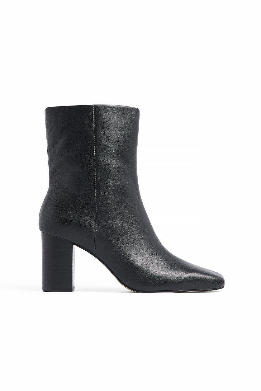 Squared Toe Leather Ankle Boots Product Image