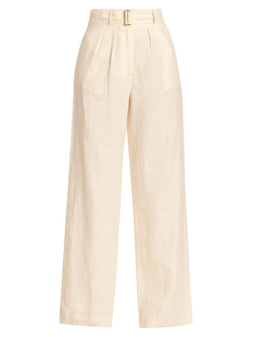 Womens Alina Belted Pleated Linen Wide-Leg Pants Product Image