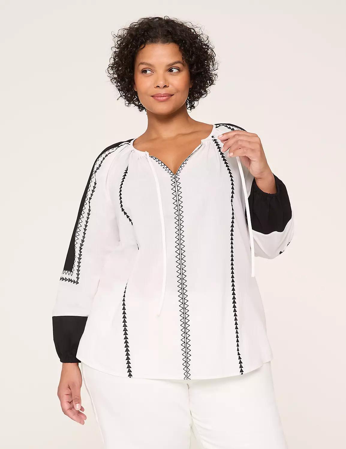 3/4-Sleeve Split-Neck Popover Blouse Product Image