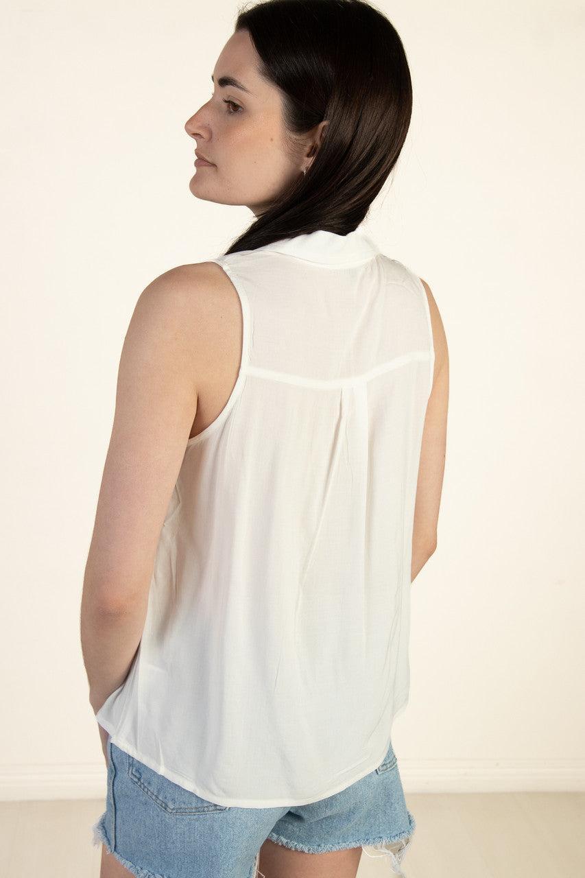 Sleeveless White Button Up Shirt Product Image