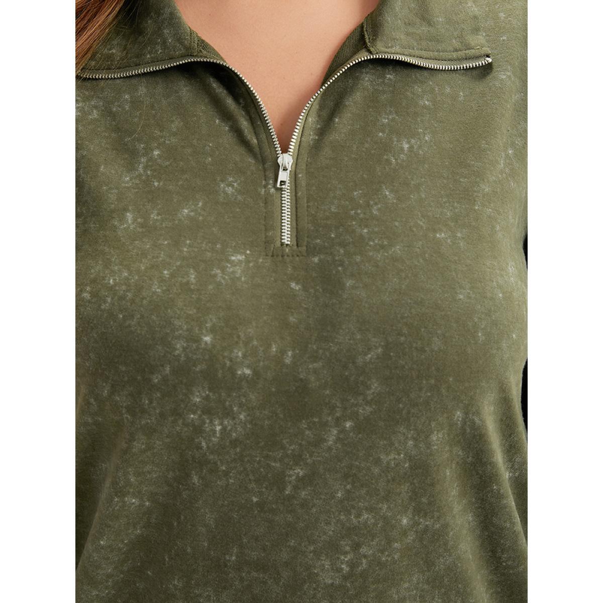Plus Size Lapel Collar Zipper Elastic Hem Sweatshirt Women ArmyGreen Casual Elastic cuffs Lapel Collar Dailywear Sweatshirts BloomChic 26/4X Product Image