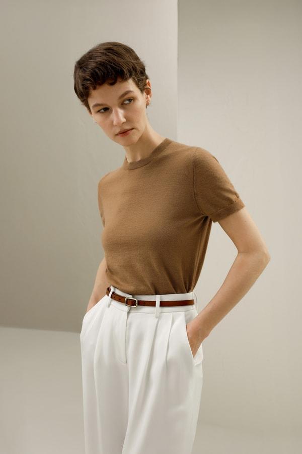 LILYSILK Short Sleeve Cashmere Jumper for Women Black 100% A-Grade Cashmere Soft Round Neck T-Shirt M Product Image