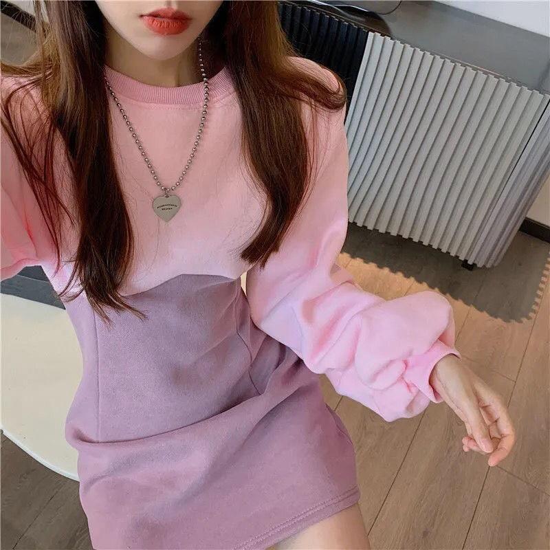 Crewneck Two Tone Mini Bodycon Dress Product Image