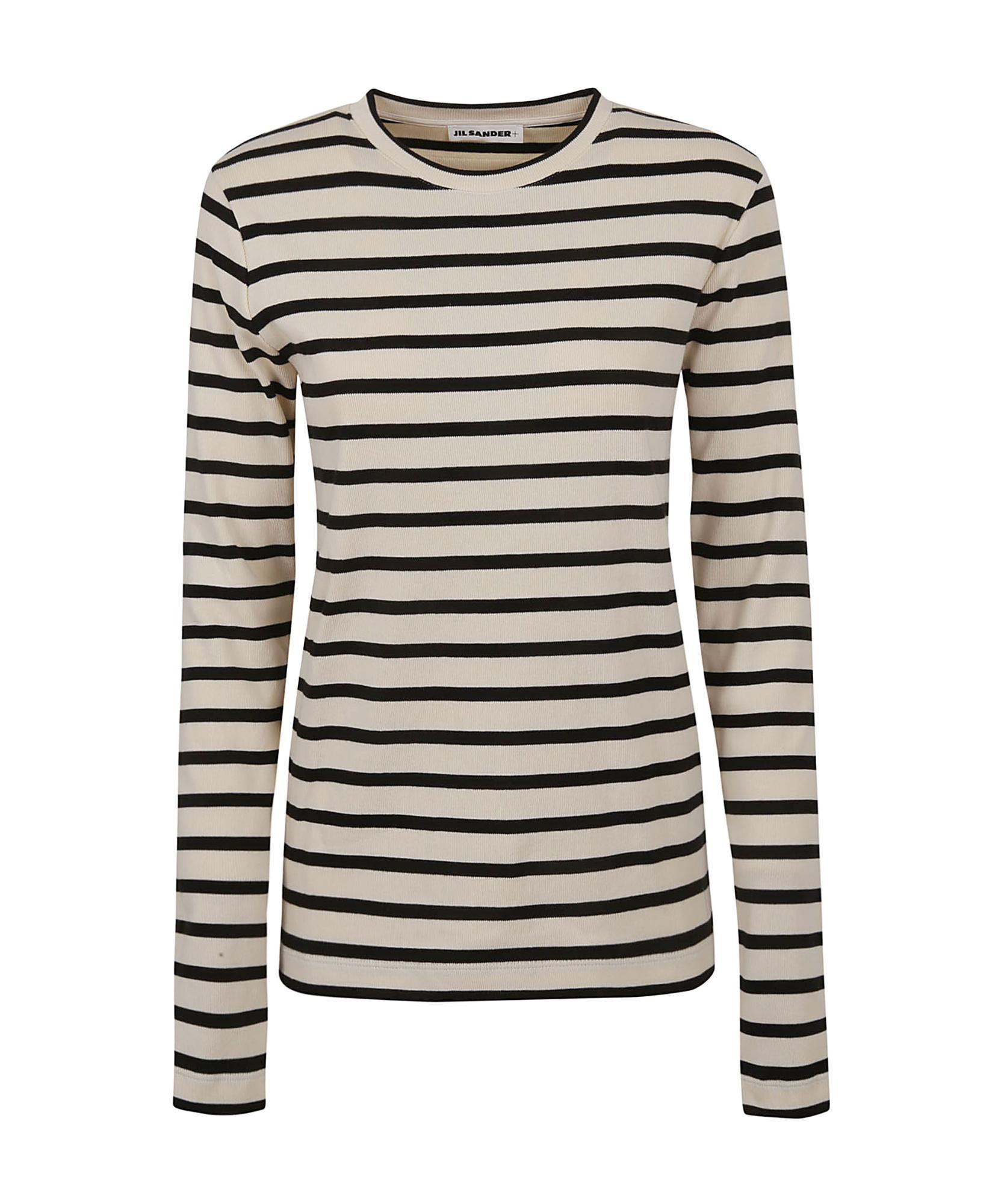 JIL SANDER Striped-print Ribbed Cotton T-shirt In Nude Product Image