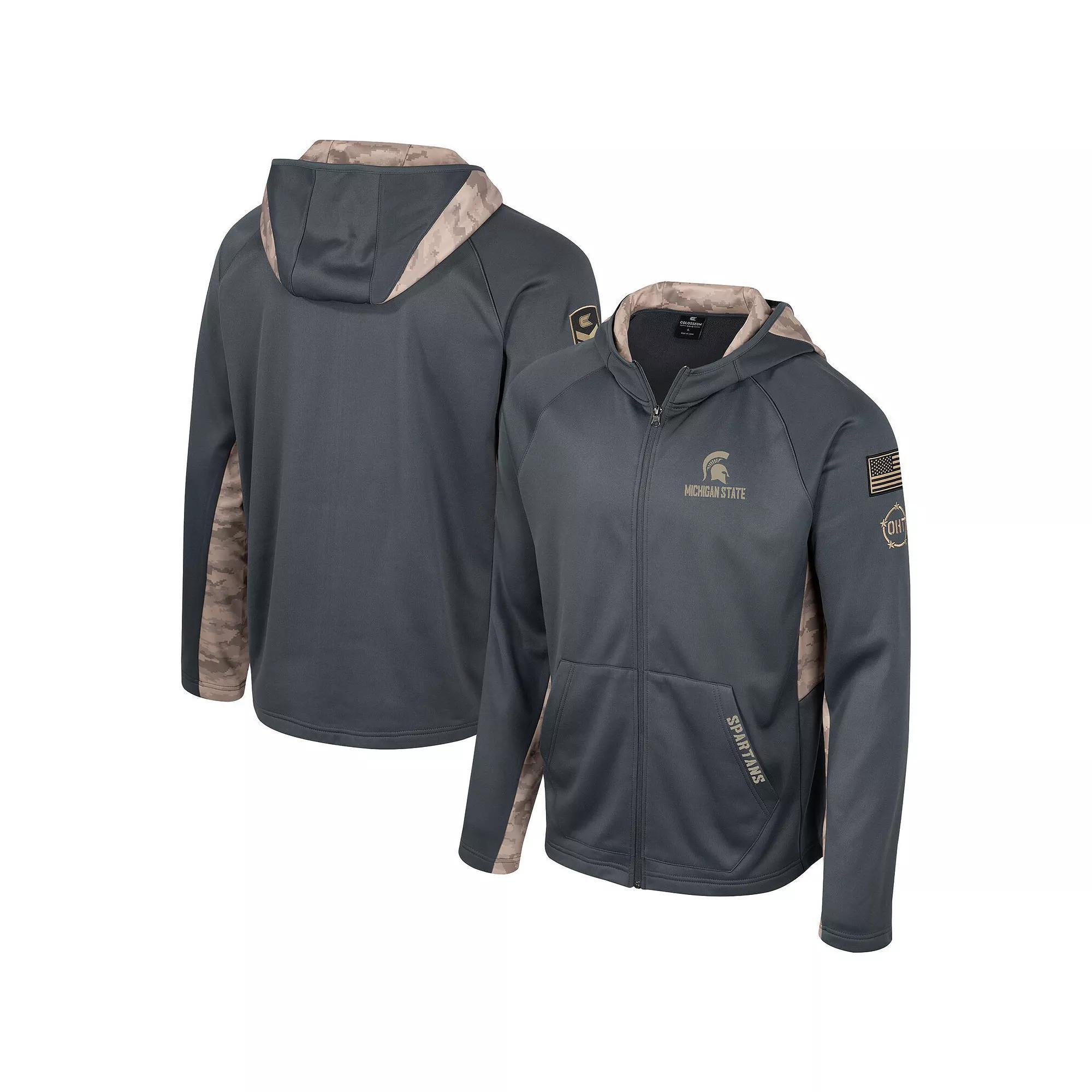 Men's Colosseum Charcoal Michigan Wolverines OHT Military Appreciation Camo Raglan Full-Zip Hoodie, Size: Medium Product Image