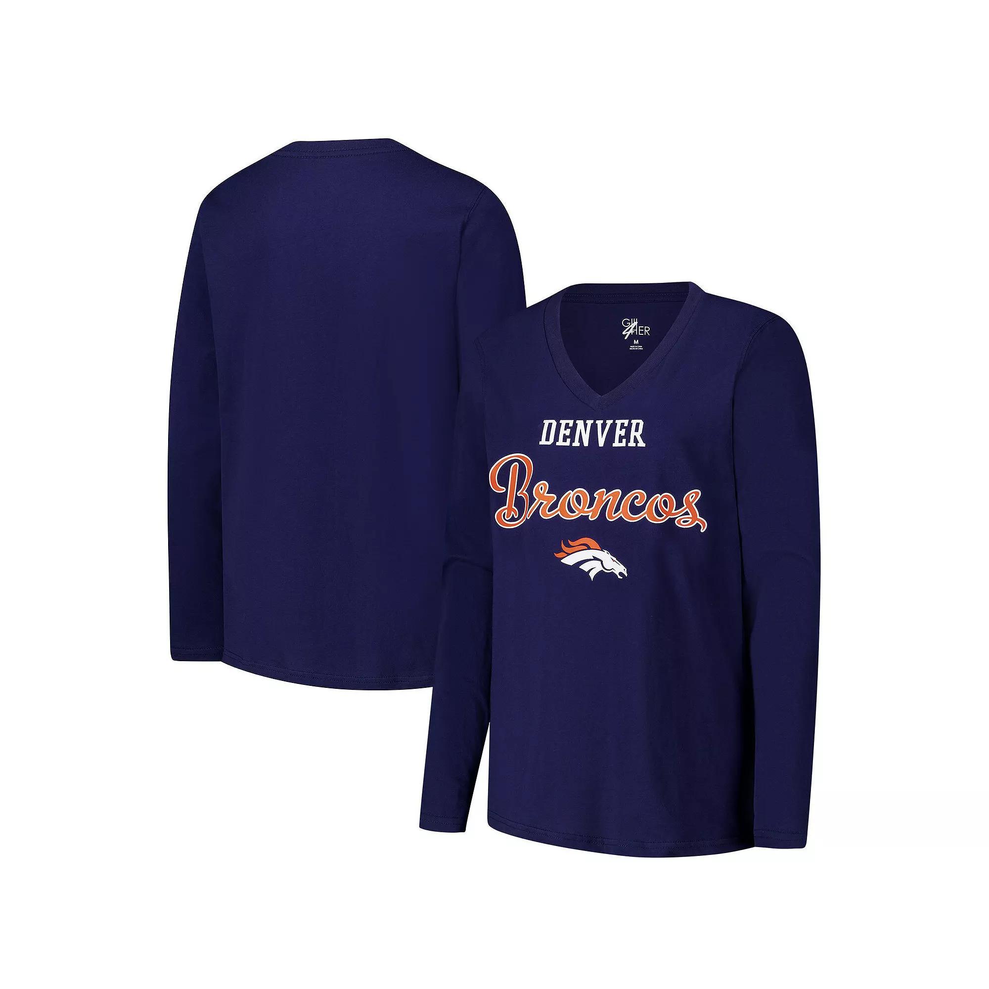 Women's G-III 4Her by Carl Banks Navy Denver Broncos Post Season Long Sleeve V-Neck T-Shirt, Size: 2XL, Blue Product Image