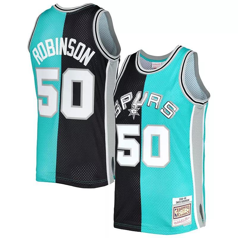Men's Mitchell & Ness David Robinson Black/Teal San Antonio Spurs Hardwood Classics 1998/99 Split Swingman Jersey, Size: XL Product Image