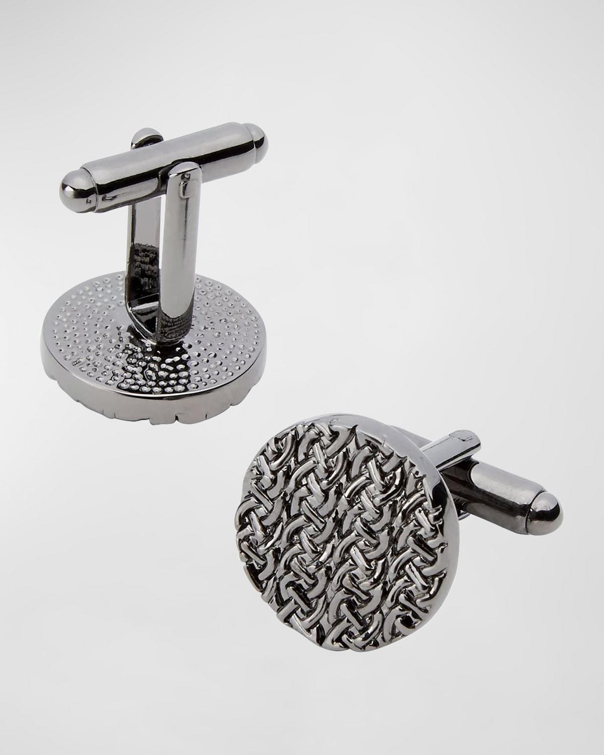 Mens Round Shiny Gunmetal Chain Link Cufflinks Product Image