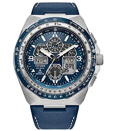 Citizen Mens Blue Leather Strap Eco-Drive Water Resistance 200 Stainless Steel Watch Product Image