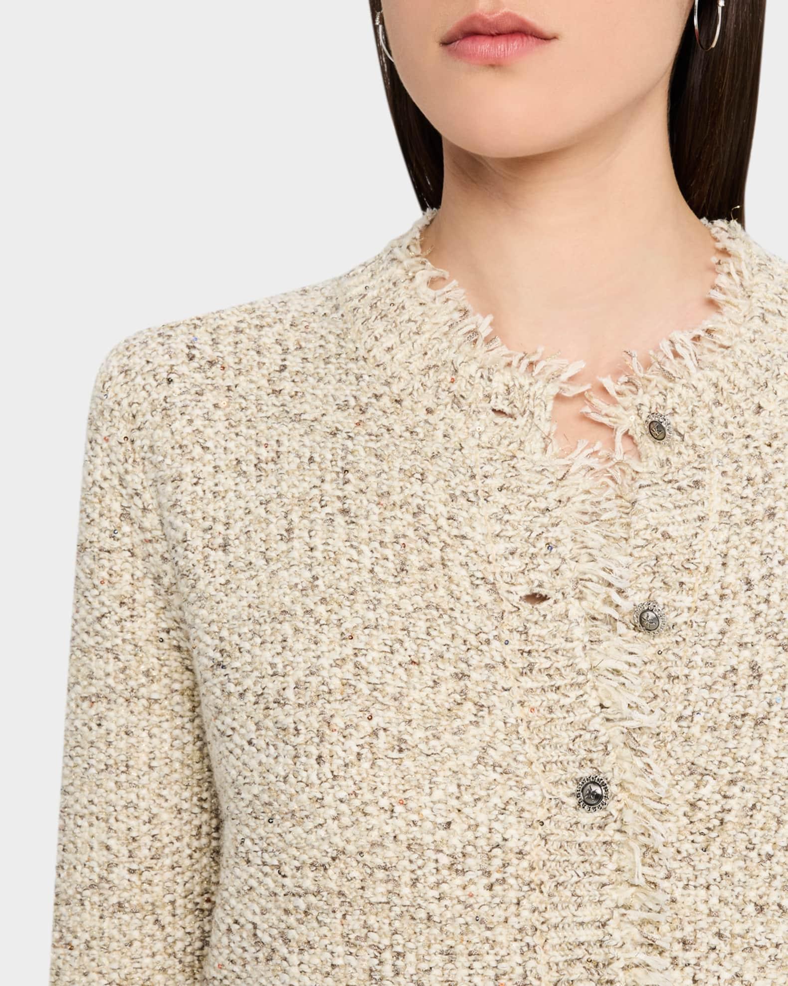 Emorie Fringe-Trim Tweed Knit Jacket Product Image