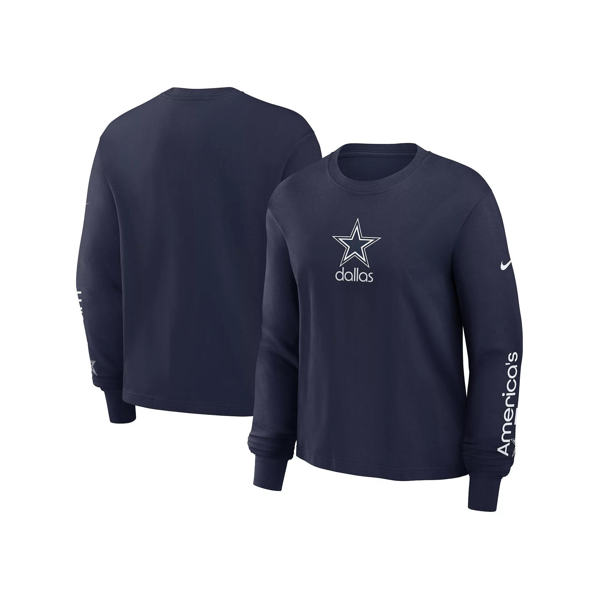 Women's Nike Navy Dallas Cowboys Boxy Long Sleeve T-Shirt, Size: Large, Blue Product Image