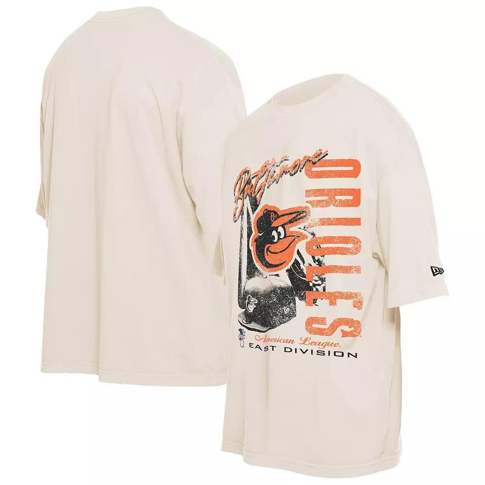 Men's New Era Cream Baltimore Orioles Cooperstown Collection Oversized Throwback Distressed T-Shirt, Size: 3XL, Beige Product Image