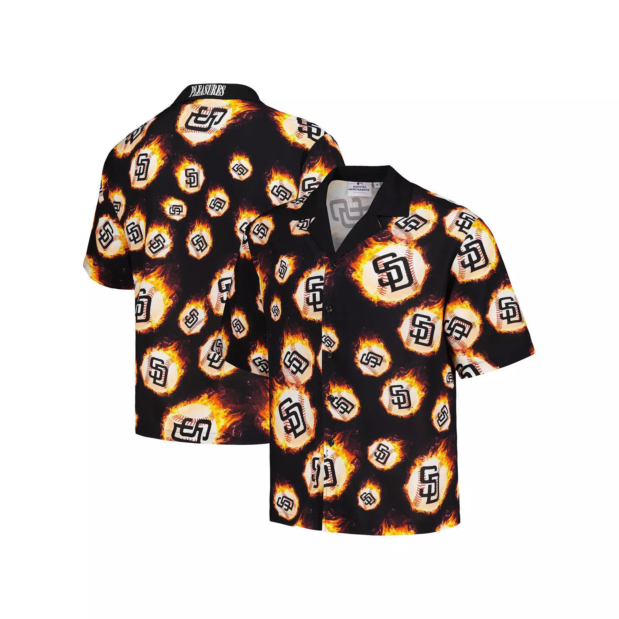 Men's Black San Diego Padres Flame Fireball Button-Up Shirt, Size: Large Product Image