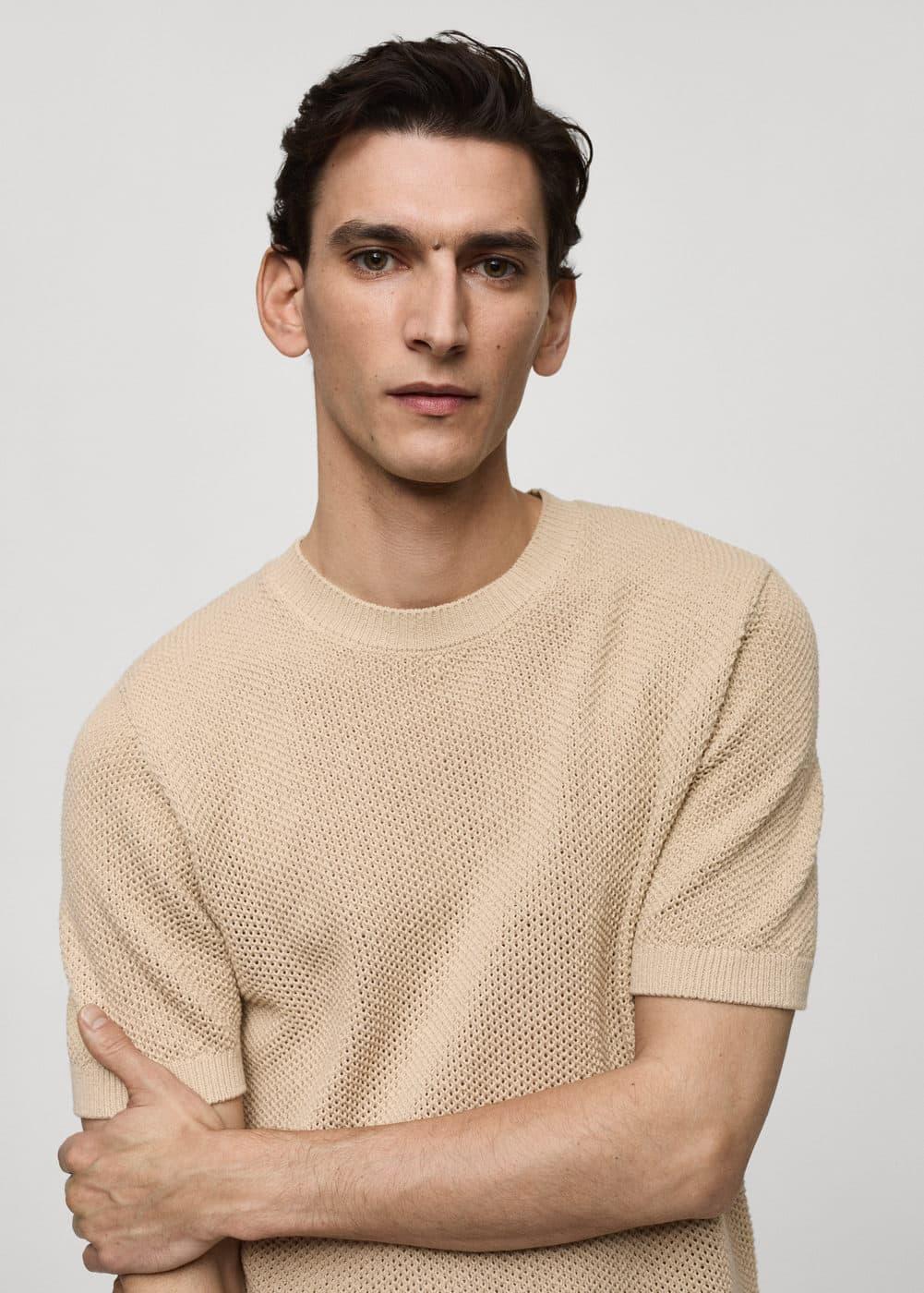 Mango Mens Structured Cotton Knit T-Shirt Product Image