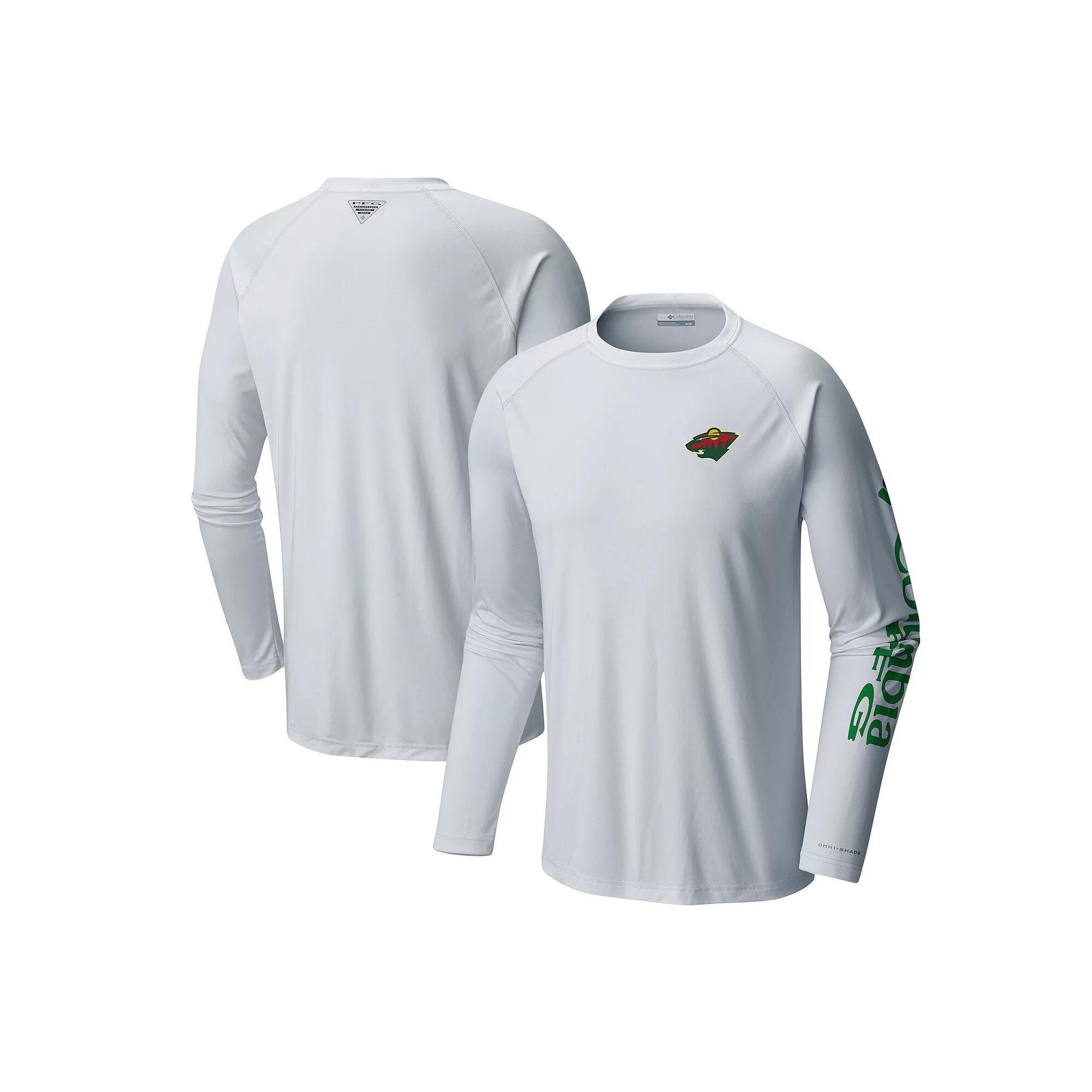 Men's Columbia White Minnesota Wild Terminal Tackle Omni-Shade Raglan Long Sleeve T-Shirt,  Product Image