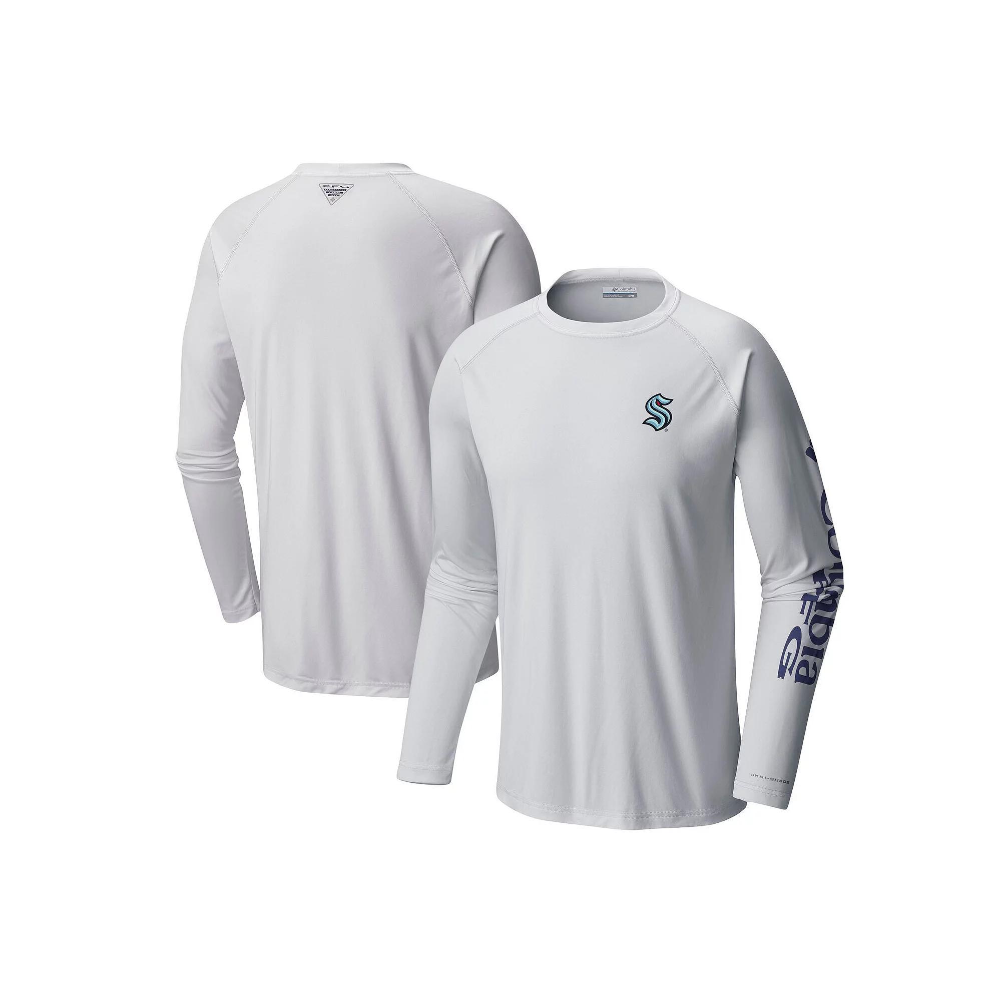 Men's Columbia White Seattle Kraken Terminal Tackle Omni-Shade Raglan Long Sleeve T-Shirt,  Product Image