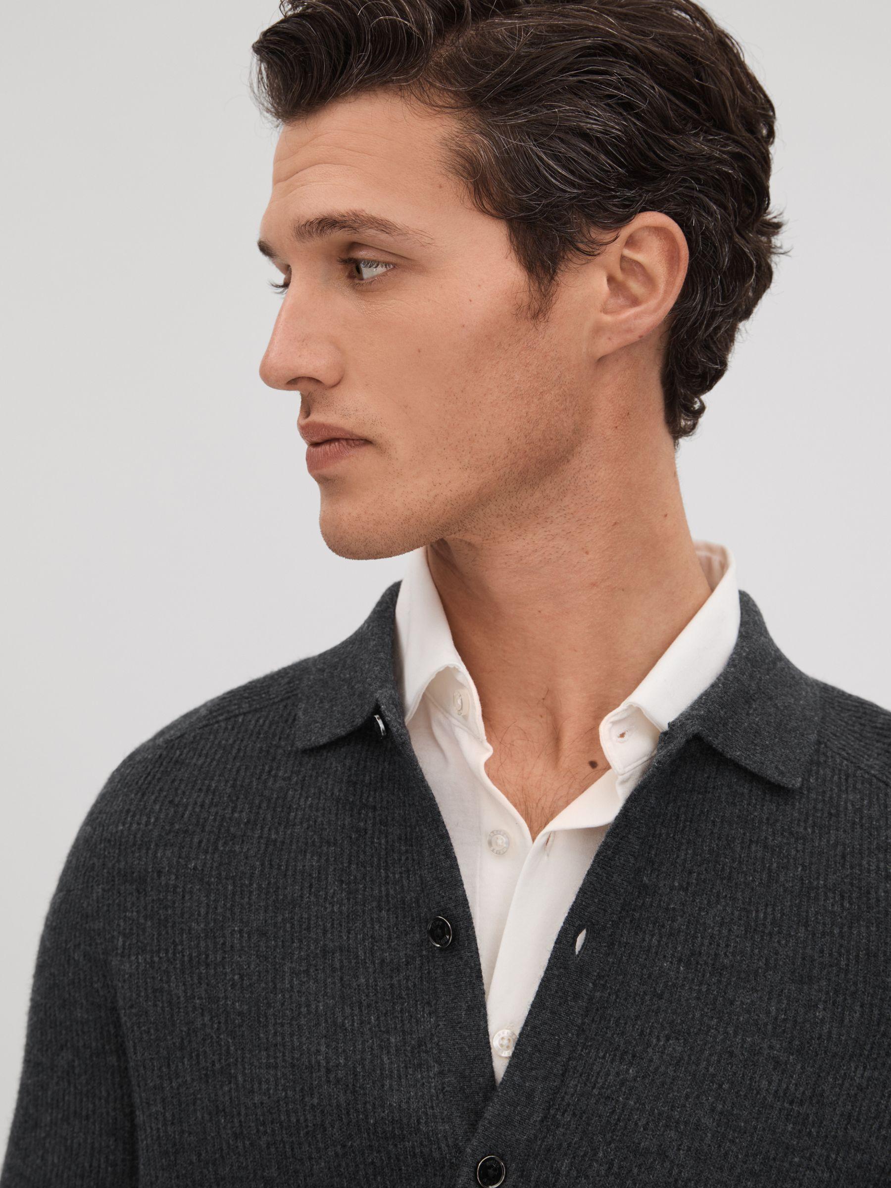 Ribbed Wool Cardigan in Charcoal Product Image